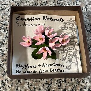 Hinterland Pink Mayflower Nova Scotia Leather Brooch